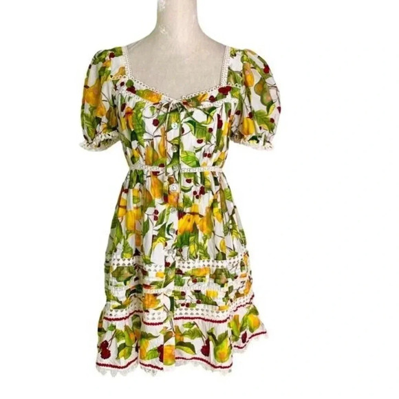 Farm Rio Fruit Orchard Mini Dress with Crochet Details Off White Size XS NWT - Picture 5 of 15